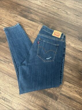 Levi’s Dark Blue Distressed 721 High Rise Skinny Ankle Jeans